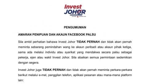 “不会索个资汇款”   柔佛投资：提防假账号