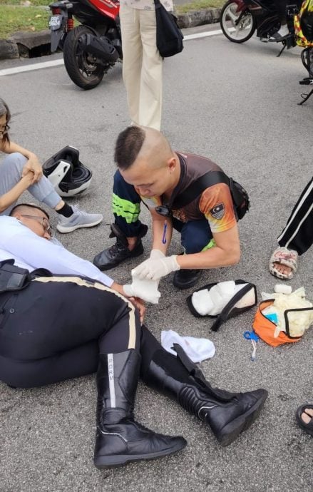 （大北马）汽车行驶中突刹车 交警闪避不及撞上受伤