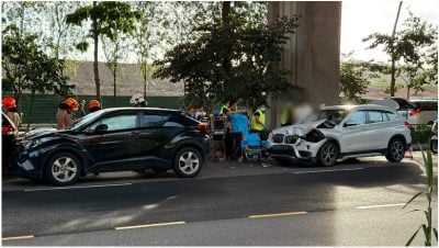 疑3车连环撞 6人送院