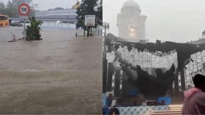 视频 | 新山午后雷雨酿闪淹 路积水树倒 活动舞台坍塌